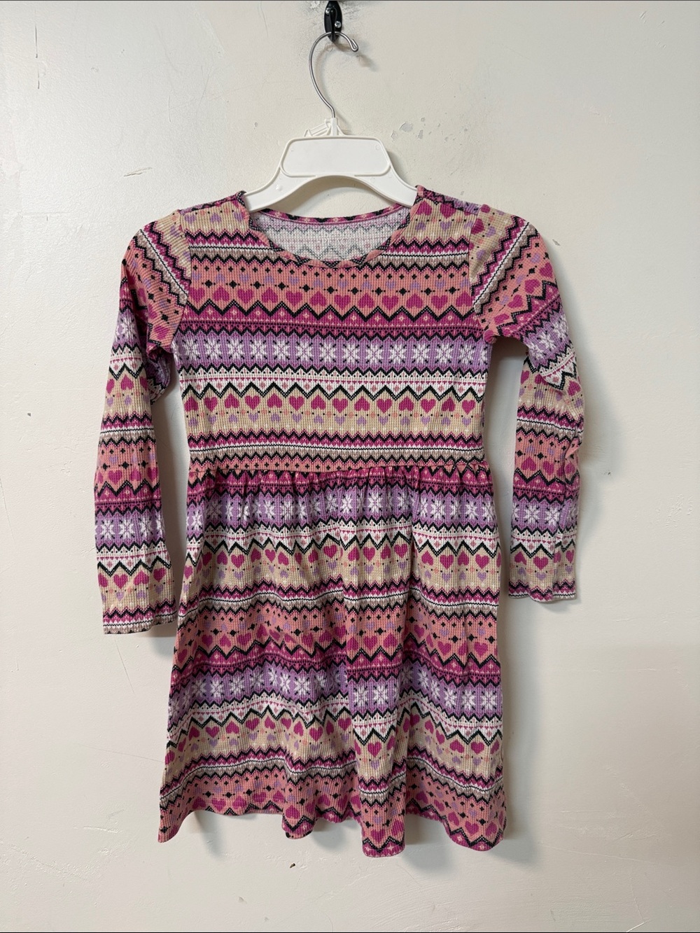 Place Pink and Purple Patterned Long Sleeve Girls Dress
